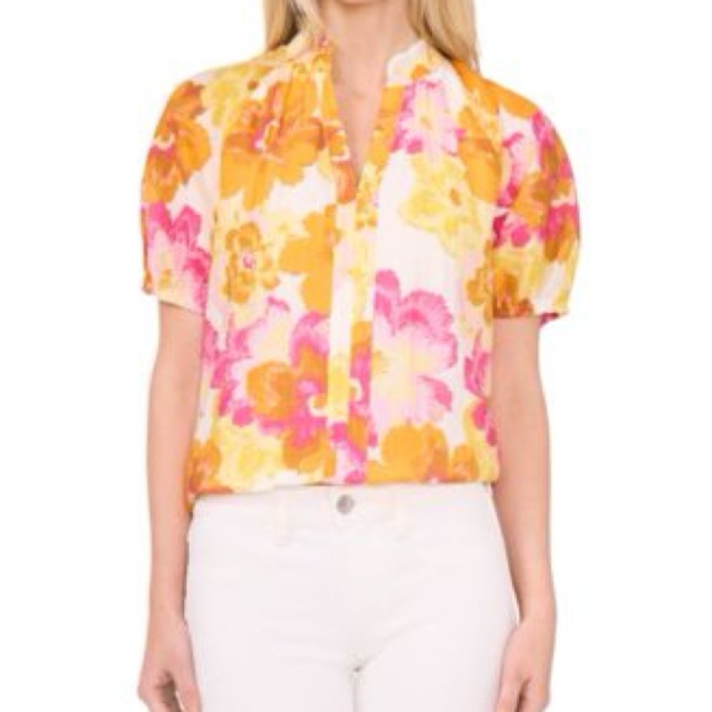 CeCe Floral Blouse - Pink, Orange, Yellow